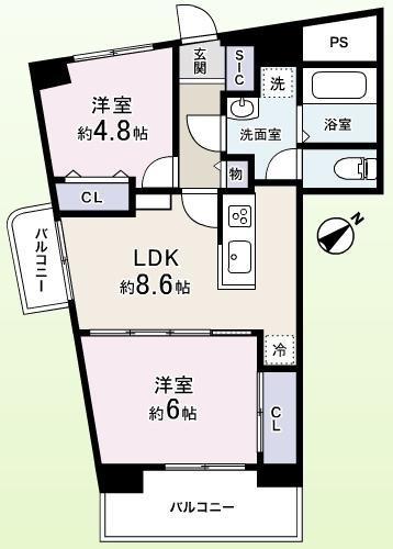 Floor plan. 2LDK, Price 29,900,000 yen, Footprint 46 sq m , Balcony area 6.33 sq m