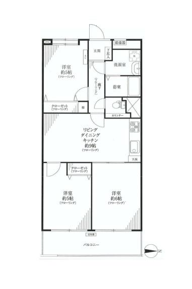 Floor plan. 3LDK, Price 25,800,000 yen, Occupied area 61.82 sq m , Balcony area 7.33 sq m