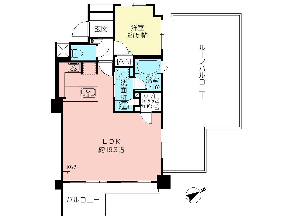 Floor plan. 1LDK, Price 45,800,000 yen, Occupied area 53.31 sq m , Balcony area 4.51 sq m
