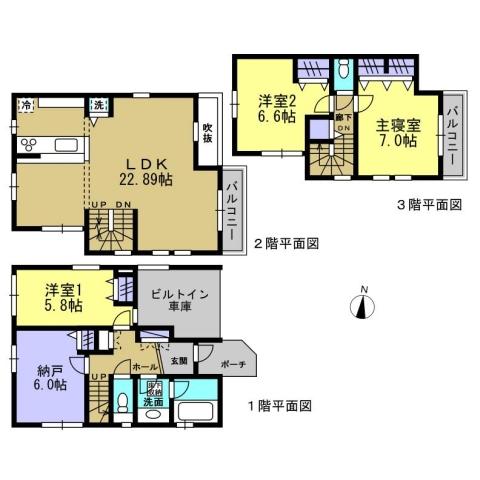 Floor plan. Price 64,800,000 yen, 4LDK, Land area 72.25 sq m , Building area 108.68 sq m