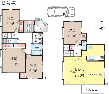 Floor plan. (B Building), Price 42,800,000 yen, 4LDK, Land area 125.61 sq m , Building area 108 sq m
