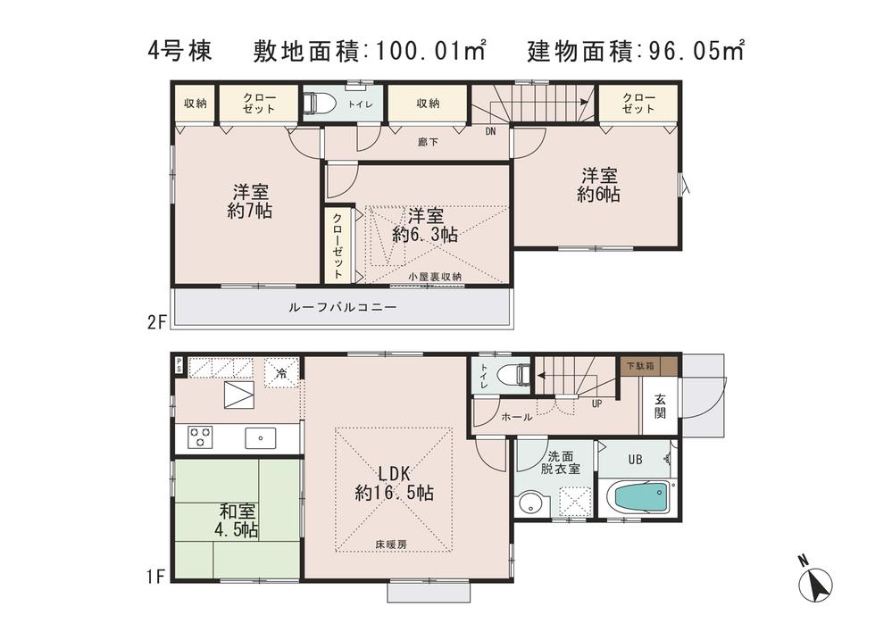 Floor plan. (4 Building), Price 56,800,000 yen, 4LDK, Land area 100.01 sq m , Building area 96.05 sq m