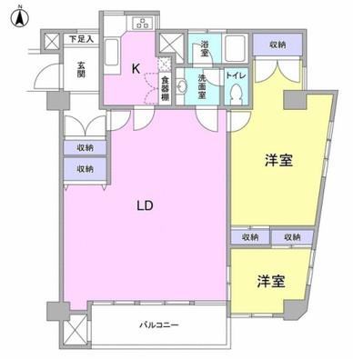 Floor plan. 2LDK, Price 38,500,000 yen, Occupied area 77.91 sq m , Balcony area 6.14 sq m