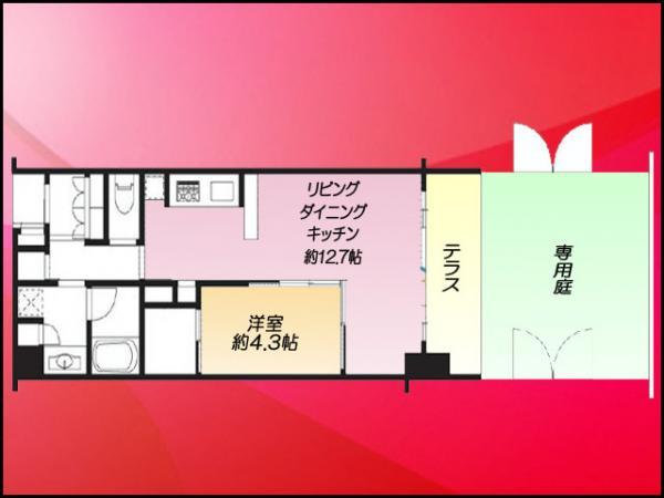 Floor plan. 1LDK, Price 31,800,000 yen, Occupied area 42.78 sq m , Balcony area 5.88 sq m