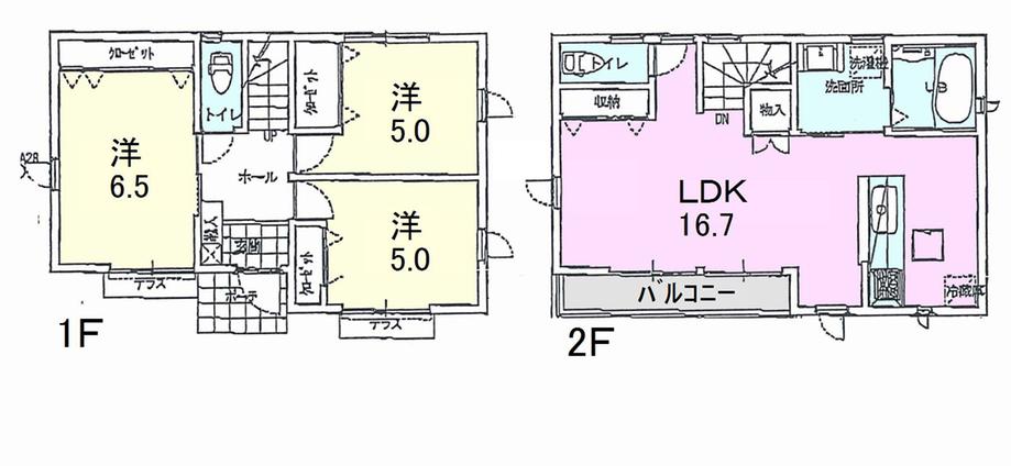 Compartment view + building plan example. Building plan example, Land price 41 million yen, Land area 100.07 sq m , Building price 14.5 million yen, Building area 80.02 sq m
