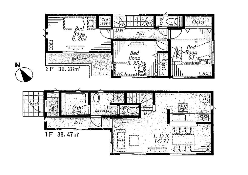 Floor plan. 52,800,000 yen, 3LDK, Land area 79.95 sq m , Building area 77.75 sq m