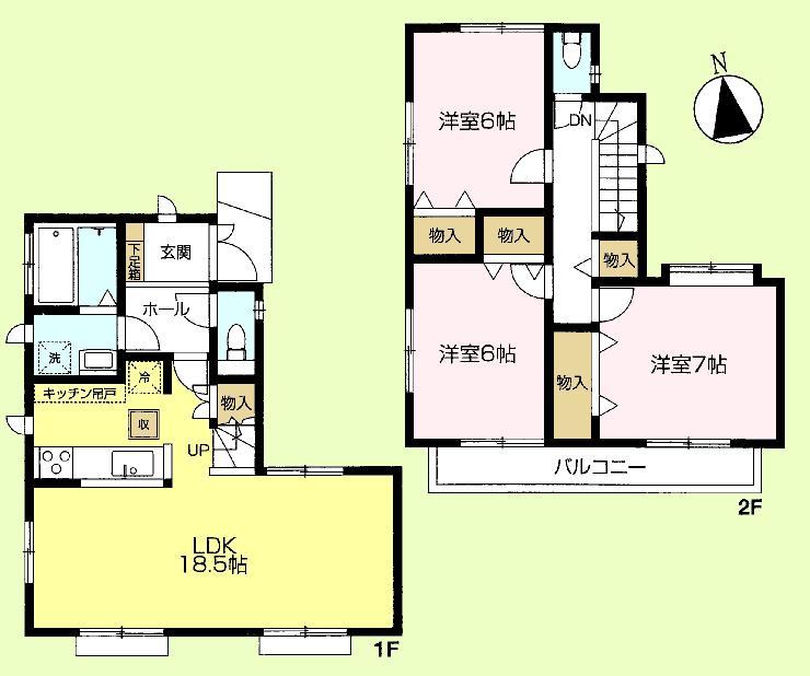 Floor plan. (Building 2), Price 52,800,000 yen, 3LDK, Land area 104.92 sq m , Building area 89.42 sq m