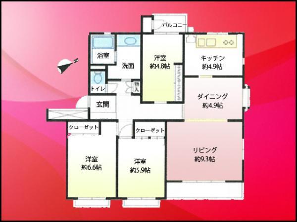 Floor plan. 3LDK, Price 38,200,000 yen, Occupied area 84.33 sq m , Balcony area 6.24 sq m