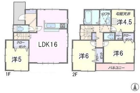 Floor plan. (Building 2), Price 53,800,000 yen, 4LDK, Land area 87.5 sq m , Building area 85.88 sq m