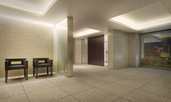 Shared facilities.  [Entrance Hall Rendering] Stepping into the building, In contrast to the calm exterior wall, It spreads bright graceful entrance lounge with white lime stone.