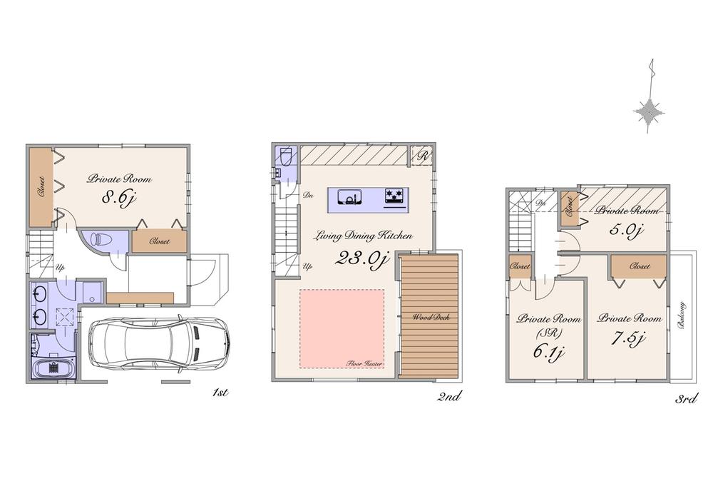 Building plan example (floor plan). Building plan example (A) 3LDK + S, Land price 53,800,000 yen, Land area 73 sq m , Building price 21.1 million yen, Building area 132 sq m