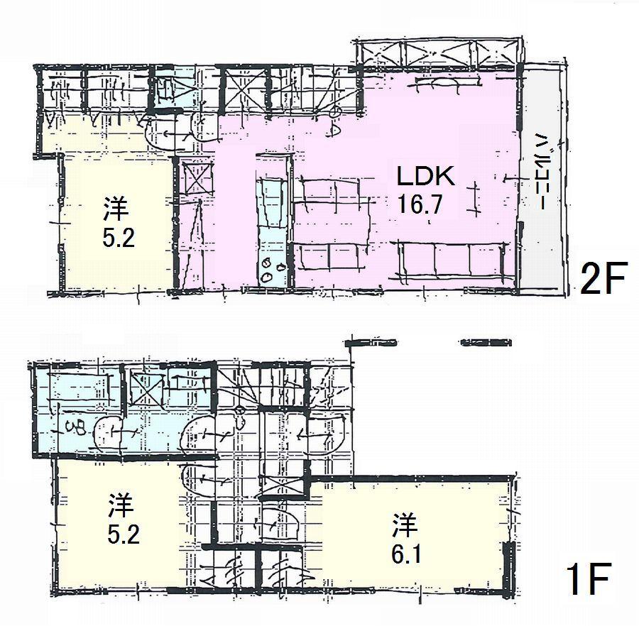 Compartment view + building plan example. Building plan example, Land price 35,800,000 yen, Land area 70 sq m total floor area of ​​73.50 sq m  Building price 1 2.6 million yen (tax included)