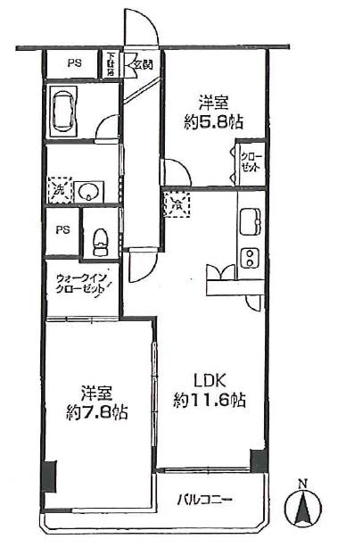Floor plan. 2LDK, Price 29,800,000 yen, Footprint 60.5 sq m