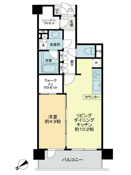 Floor plan. 1LDK, Price 32,800,000 yen, Footprint 41.9 sq m , Balcony area 6.44 sq m floor plan