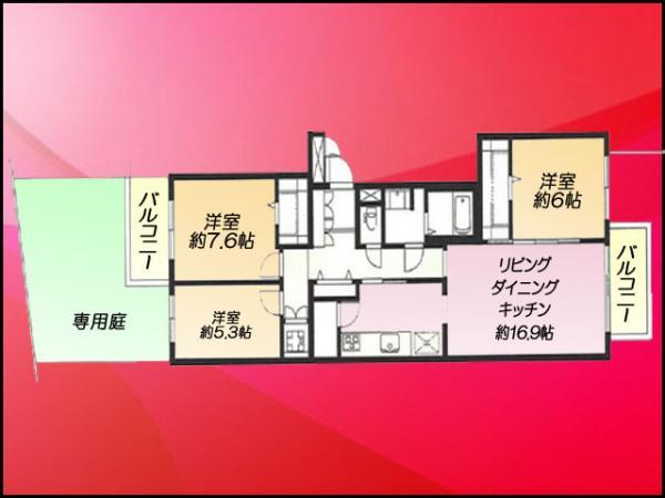 Floor plan. 3LDK, Price 37,800,000 yen, Occupied area 84.07 sq m , Balcony area 9.22 sq m