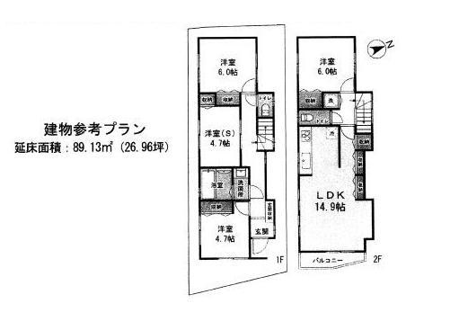 Building plan example (floor plan). Building plan example: Building price 14.5 million yen, Building area 89.13 sq m