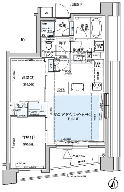 Floor: 2LDK + 2WIC + SIC, the occupied area: 56.32 sq m