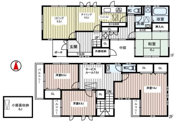 Floor plan. 71 million yen, 4LDK+S, Land area 146.56 sq m , Building area 121 sq m