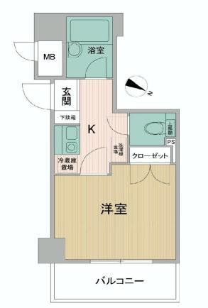 Floor plan. 1K, Price 14.3 million yen, Occupied area 21.86 sq m , Balcony area 4.08 sq m