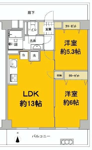Floor plan. 2LDK, Price 24,800,000 yen, Footprint 59.4 sq m