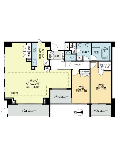Floor plan. 2LDK, Price 94,800,000 yen, Occupied area 94.51 sq m , Balcony area 16.83 sq m floor plan