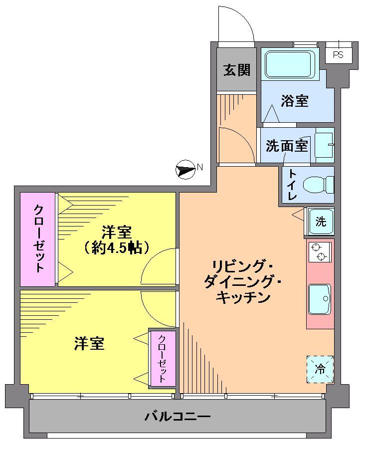 Floor plan. 2LDK, Price 15.5 million yen, Occupied area 42.78 sq m , Balcony area 5.53 sq m