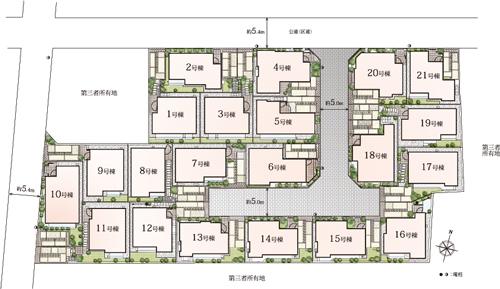 The entire compartment Figure. Form a rich community in the heart of the development road of about 5m. Foster petting between residents, Create a sense of unity streets (site layout)