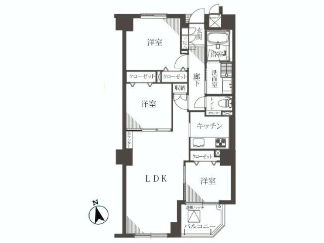 Floor plan. 3LDK, Price 44,800,000 yen, Occupied area 65.95 sq m , Balcony area 4.14 sq m between the floor plan