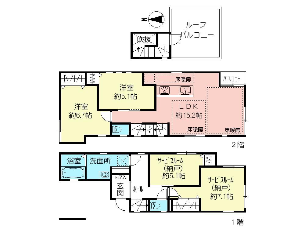 Floor plan. (B Building), Price 47,800,000 yen, 2LDK+2S, Land area 83.55 sq m , Building area 100.48 sq m