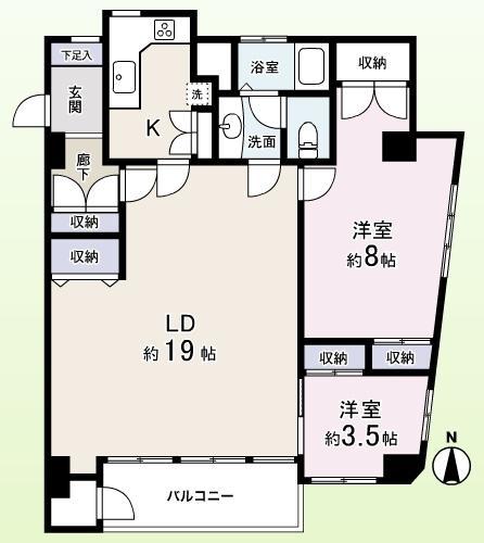 Floor plan. 2LDK, Price 38,500,000 yen, Occupied area 77.91 sq m , Balcony area 6.14 sq m