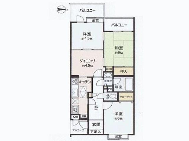Floor plan. 3DK, Price 36,800,000 yen, Occupied area 60.87 sq m , Balcony area 8.14 sq m Floor