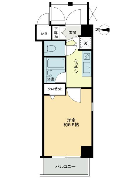 Floor plan. 1K, Price 14 million yen, Footprint 21 sq m , Balcony area 2.86 sq m