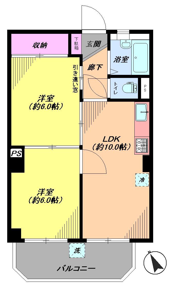 Floor plan. 2LDK, Price 19,800,000 yen, Footprint 42.4 sq m , Balcony area 6.2 sq m