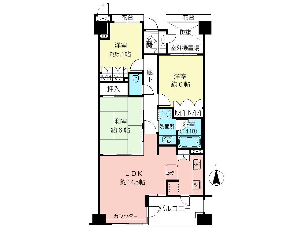 Floor plan. 3LDK, Price 43,800,000 yen, Occupied area 70.57 sq m , Balcony area 6.21 sq m