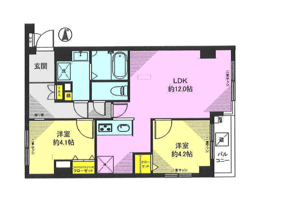 Floor plan. 2LDK, Price 30,800,000 yen, Occupied area 51.13 sq m , Balcony area 2.3 sq m