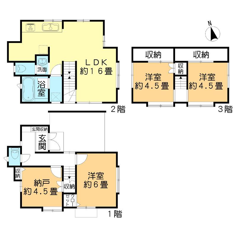 Floor plan. 56,800,000 yen, 3LDK + S (storeroom), Land area 65.88 sq m , Building area 86.11 sq m