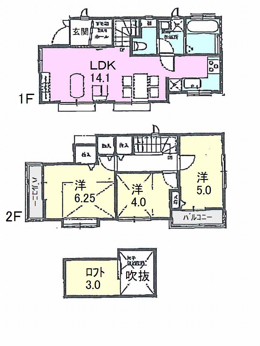 Floor plan. 51,800,000 yen, 3LDK, Land area 84.66 sq m , Building area 67.17 sq m