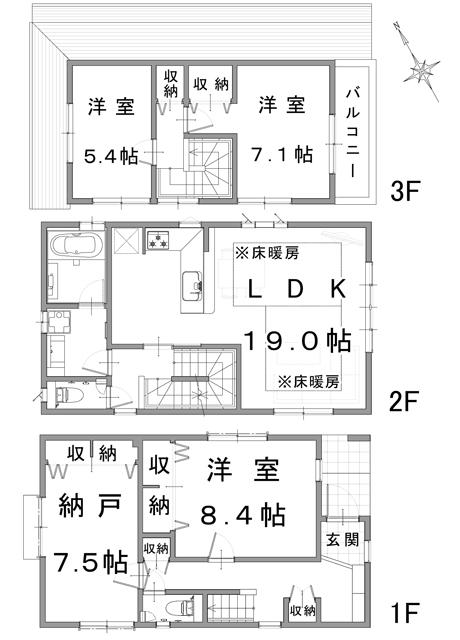 Floor plan. 62,800,000 yen, 3LDK, Land area 97.81 sq m , Building area 120.56 sq m B Building Floor plan
