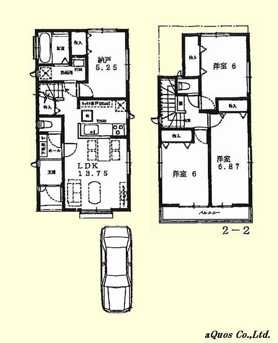 Floor plan. (Building 2), Price 66,800,000 yen, 4LDK, Land area 96.82 sq m , Building area 88.39 sq m