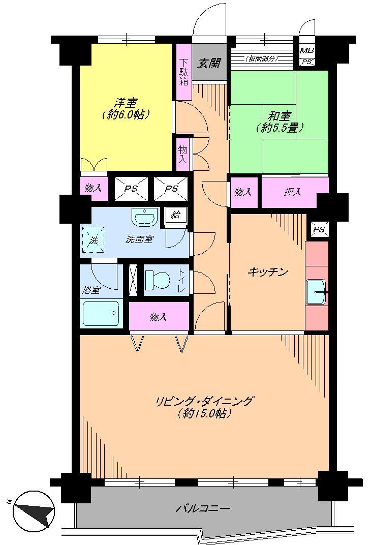 Floor plan. 2LDK, Price 29,800,000 yen, Occupied area 73.26 sq m , Balcony area 8.25 sq m