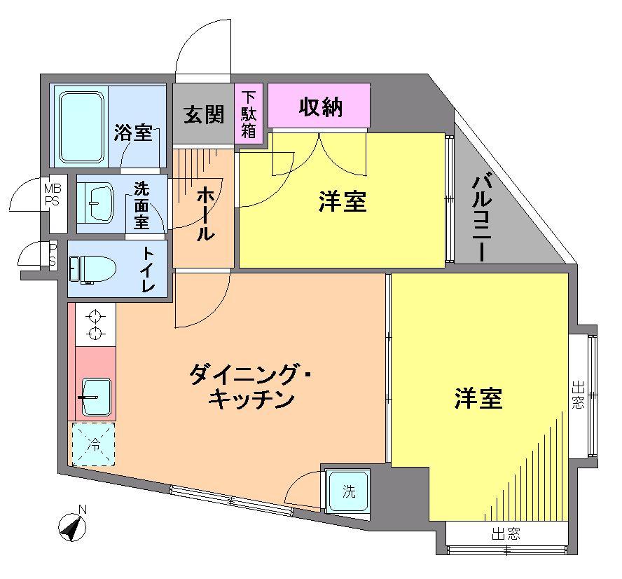 Floor plan. 2DK, Price 18 million yen, Occupied area 41.09 sq m , Balcony area 2.24 sq m