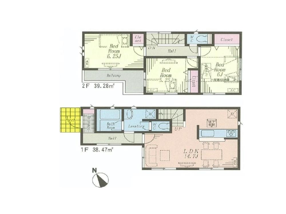 Floor plan. 52,800,000 yen, 3LDK, Land area 79.95 sq m , Building area 77.75 sq m