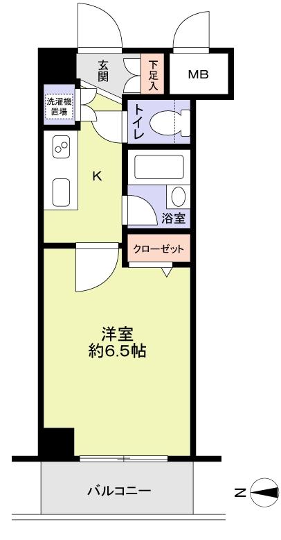 Floor plan. 1K, Price 12.5 million yen, Footprint 21.1 sq m , Balcony area 3.08 sq m