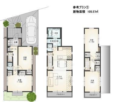 Building plan example (floor plan). Reference plan building area 105.57 sq m