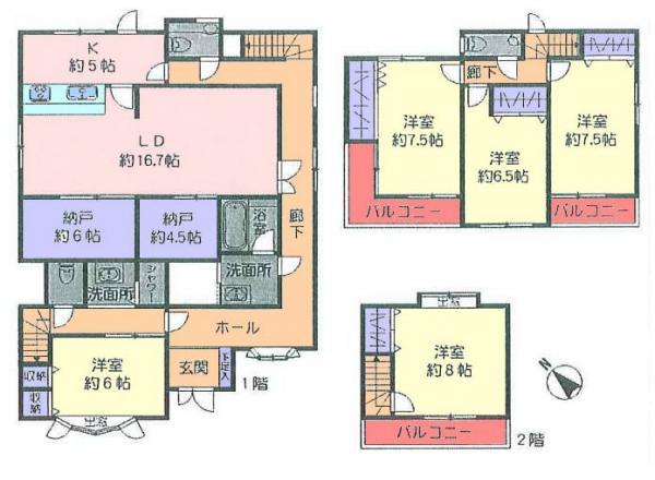 Floor plan. 128 million yen, 5LDK+S, Land area 193.77 sq m , Building area 151.35 sq m
