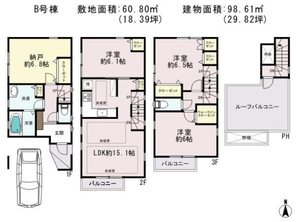 Floor plan. 47,800,000 yen, 3LDK+S, Land area 60.8 sq m , Building area 98.61 sq m