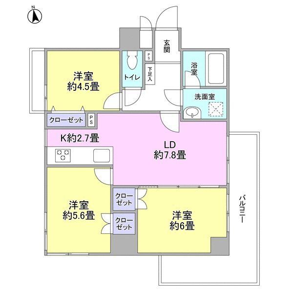 Floor plan. 3LDK, Price 43,900,000 yen, Occupied area 60.23 sq m , Balcony area 8.15 sq m Floor