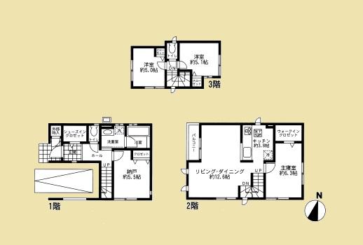 Floor plan. (6 Building), Price 57,800,000 yen, 4LDK, Land area 72.52 sq m , Building area 92.73 sq m