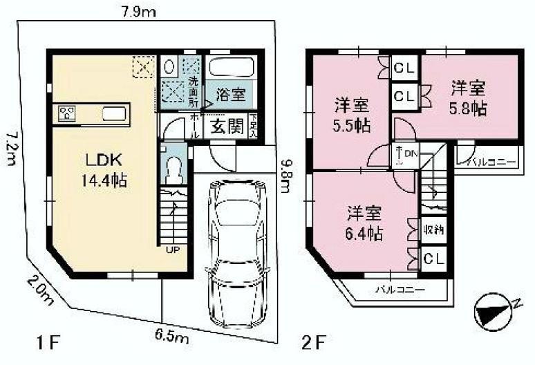 Floor plan. 47,800,000 yen, 3LDK, Land area 71.19 sq m , Building area 70.8 sq m easy-to-use two-story