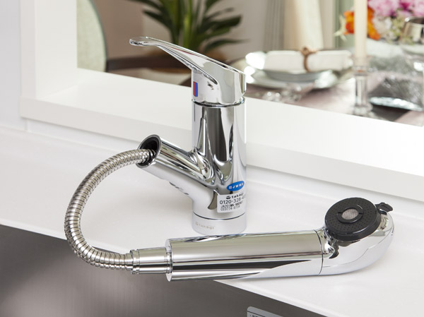 Kitchen.  [Water purifier integrated mixed shower faucet] Kitchen faucet is after that can be easily operated with one hand, Also available as a shower in a drawer. Because and a water purification function, Also available in such dishes delicious water.